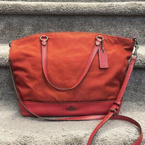 COACH  Nylon & Leather Tote True Red Carryall Handbag Medium
